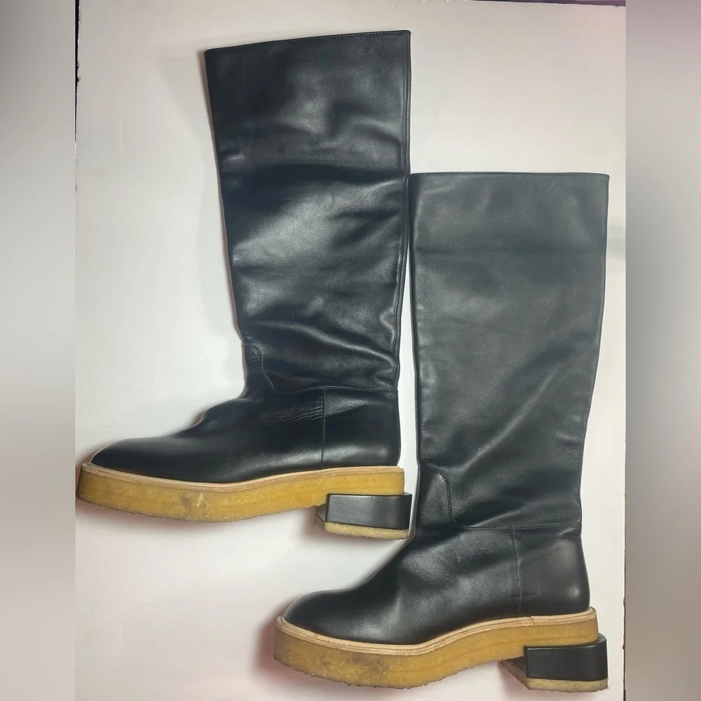 Frame Denim 40 Le Canon Black Noir Leather Over the Knee Platform Heel Boots
